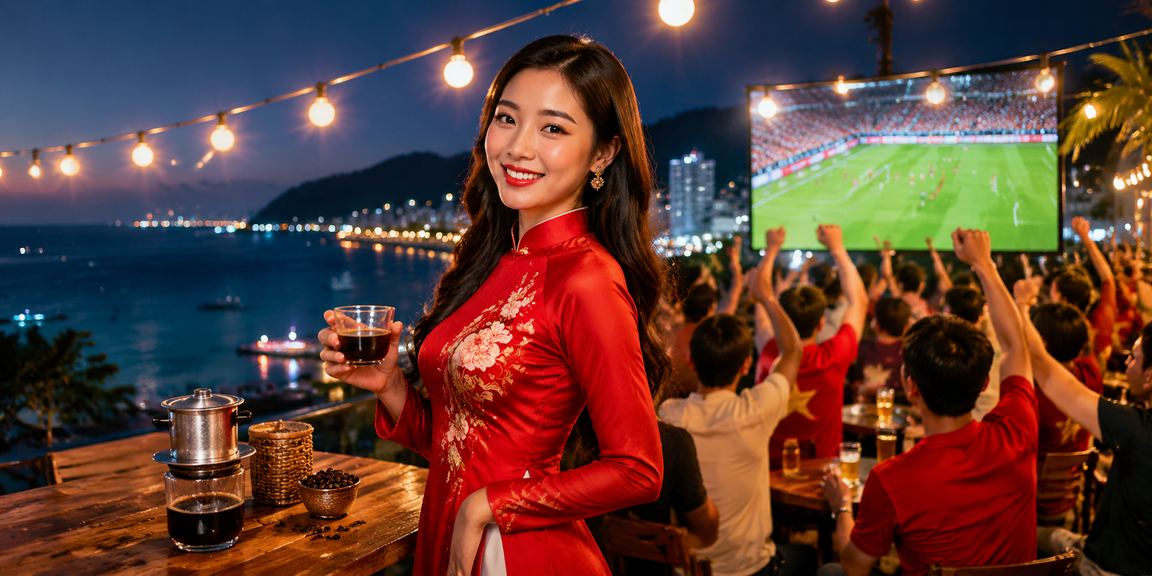 Người dùng tại Phú Quốc trong trang phục áo dài thực hiện nạp tiền nhận thưởng trực tuyến